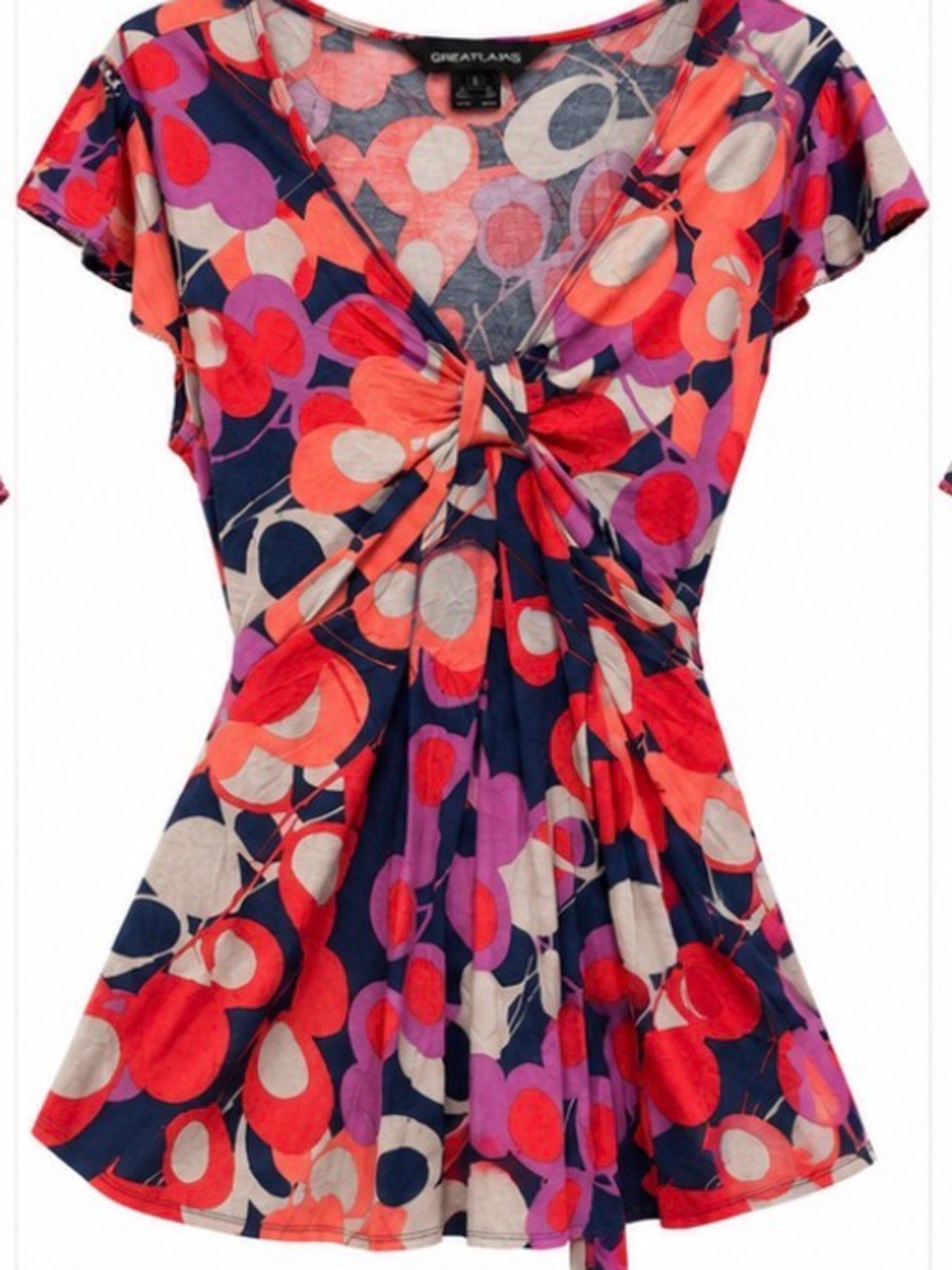 Great Plains London Abstract Floral Tie Waist Top Navy Coral Purple Top
